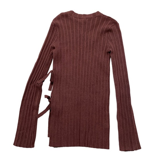 NWT Open Edit ribbed open side tie brown sweater XS - Picture 5 of 5